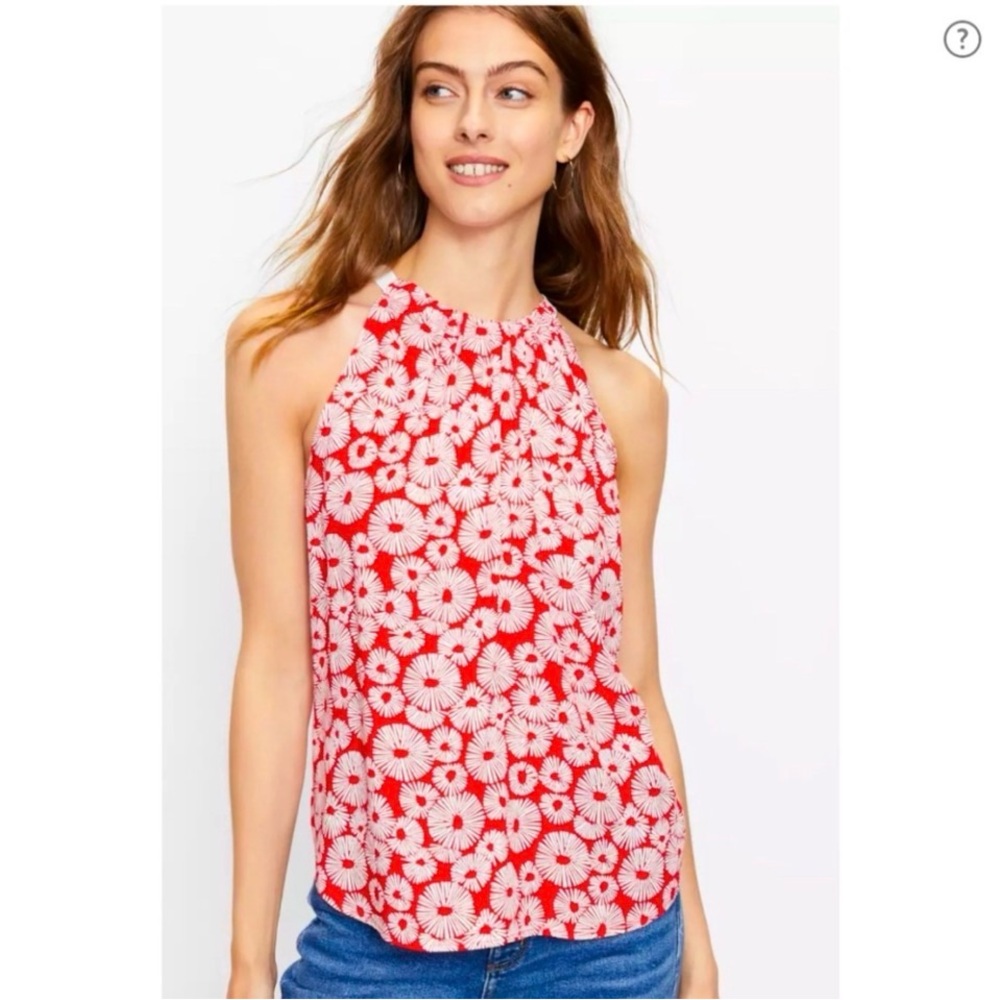 LOFT Halter Tie Top SMALL Summer Fourth of July Shirt Floral Fireworks Picnic